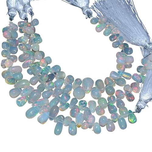 Natürlicher äthiopischer Feueropal-Edelstein, 4 x 6 mm – 6 x 9 mm, glatte Briolette-Perlen in Tropfenform, 10,2 cm Strang, lose Tropfen aus äthiopischem Feueropal von INFINITY GEMS
