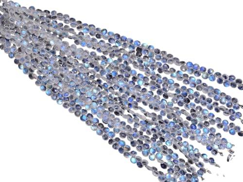 Regenbogen-Mondstein-Edelstein-Herz-Briolette | 8-Zoll-Strang 4 mm – 5 mm facettierte Perlen | Natürlicher blauer Feuermondstein, Halbedelstein-Briolettes von INFINITY GEMS