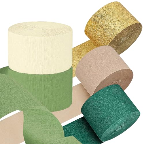 Krepppapier, Party-Dekorationen, 5 Rollen, olivgrün, khaki, Papier-Luftschlangen für grüne Boho-Hochzeit, Geburtstag, Braut/Babyparty von INFITE