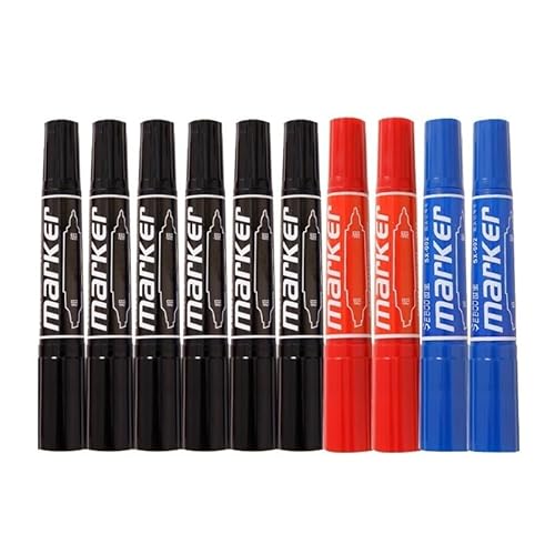 INFRI Farbige Permanent-Marker mit Doppelspitze, feine Spitze, wasserdicht, ölige schwarze Tinte, Skizzenbuchmalerei, Schulbedarf (Schwarz 6 Rot 2 Blau 2) von INFRI