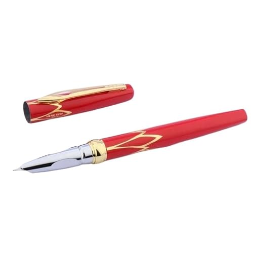 INFRI Klassischer Füllfederhalter mit F-Feder, goldfarben und schwarz mit rotem Rand, für Schule, Studenten, Büro, Geschenk, Schreibwaren (rot) von INFRI