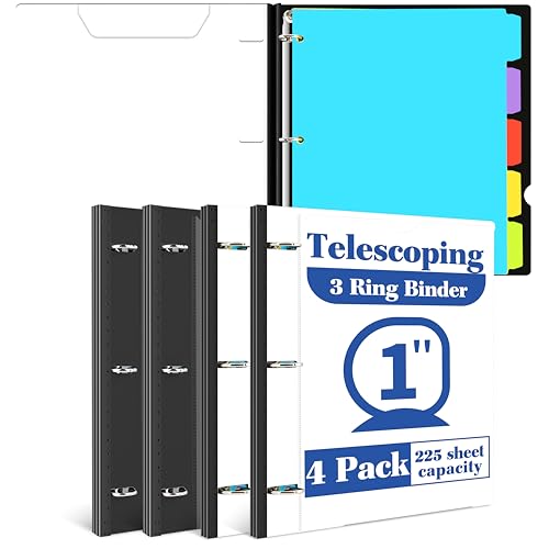 INFUN 2,5 cm Teleskop-Ringbuch – 4 Stück, flexibler Ordner mit 5 Registerkarten, anpassbarer Vorderdeckel und transparenter Katalogtasche, Kapazität 225 Blatt von INFUN
