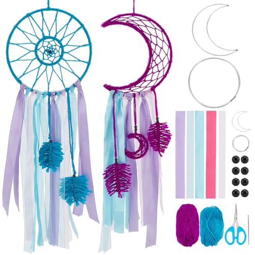 INFUNIY 2 Set Blaues Traumfänger-Set, Großes DIY-Traumfänger-Set, Basteln Sie Ihr Eigenes Traumfänger-Set Für Erwachsene Mit Anleitung Für Jugendzimmer, Wandbehang, Ornamente, Geburtstags- Und Hochzei von INFUNLY