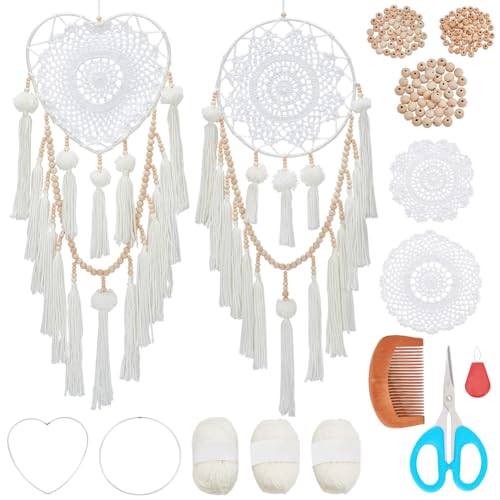 INFUNIY 2 Set Weißer Gehäkelter Traumfänger, DIY-Traumfänger-Bastelset, Großer Traumfänger In Herzform, Basteln Sie Ihr Eigenes Traumfänger-Paket Mit Anleitung Für Heimdekoration, Wandbehang, Geburtst INFUNIY 2 Set Weißer Gehäkelter Traumfänger, DIY-Traumfänger-Bastelset, Großer Traumfänger In Herzform, Basteln Sie Ihr Eigenes Traumfänger-Paket Mit Anleitung Für Heimdekoration, Wandbehang, Geburtst von INFUNLY
