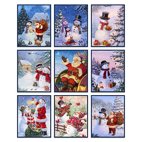 INFUNLT Set von 9 Frohe Weihnachten Wand Kunstdruck Weihnachtsmann Wandkunst Bilder UNGERAHMT Winter Schneemann Leinwand Malerei Poster 8X10 für Weihnachten Neujahr Wohnzimmer Home Wanddekoration von INFUNLY