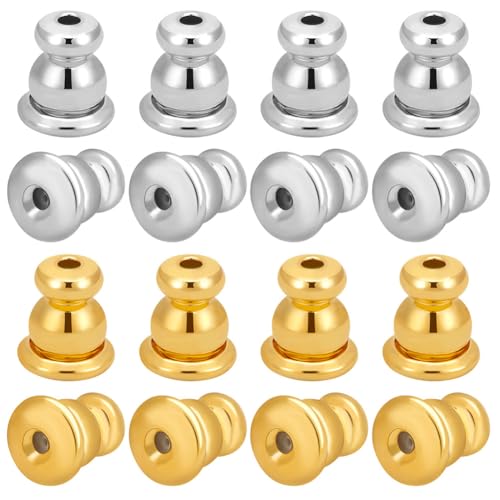 INFUNLY 10 Paar/20 Stück Silber Gold Bullet Ohrring-Verschlüsse Verriegelung Ohrring-Verschlüsse für Ohrstecker, verkupfertes 925er Silber + 18 Karat Gold, sichere Ohrring-Verschlüsse, Ersatz für von INFUNLY