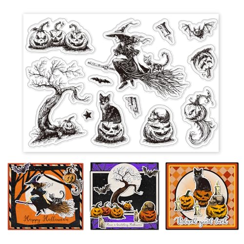 INFUNLY 10 transparente Stempel Mit Halloween Hexe Zum Gestalten von Karten 6.3x4.3" wiederverwendbare Kürbis Silikonstempel Schwarze Katze Transparente Siegelstempel Fledermäuse Transparente Gummiste INFUNLY 10 transparente Stempel Mit Halloween Hexe Zum Gestalten von Karten 6.3x4.3" wiederverwendbare Kürbis Silikonstempel Schwarze Katze Transparente Siegelstempel Fledermäuse Transparente Gummiste von INFUNLY