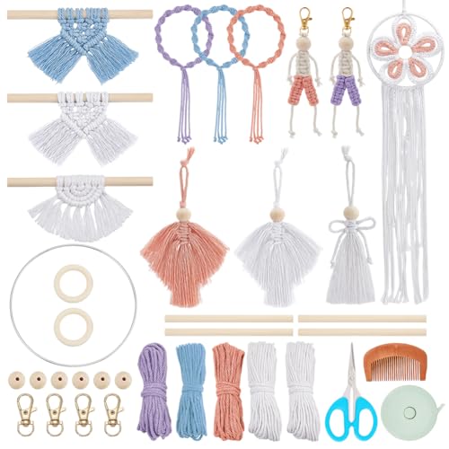 INFUNLY 12 Set DIY Makramee Traumfänger Kit Mit Anleitung Boho Makramee Wandbehang Sets Baumwollkordel Schlüsselanhänger Set für Jungen Bunte Armbänder Set Mit Quaste Handgefertigtes Engel Ornament INFUNLY 12 Set DIY Makramee Traumfänger Kit Mit Anleitung Boho Makramee Wandbehang Sets Baumwollkordel Schlüsselanhänger Set für Jungen Bunte Armbänder Set Mit Quaste Handgefertigtes Engel Ornament von INFUNLY