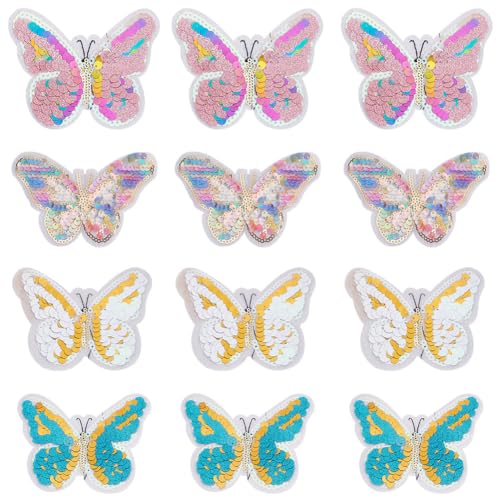 INFUNLY 12 Stück Pailletten-Schmetterlings-Aufnäher Zum Aufnähen, Bunte Schmetterlings-Aufnäher, Cartoon-Insekten-Applikation, Zum Aufbügeln, Rosa, Blauer Schmetterling, Stickerei-Aufnäher, Abzeichen INFUNLY 12 Stück Pailletten-Schmetterlings-Aufnäher Zum Aufnähen, Bunte Schmetterlings-Aufnäher, Cartoon-Insekten-Applikation, Zum Aufbügeln, Rosa, Blauer Schmetterling, Stickerei-Aufnäher, Abzeichen von INFUNLY