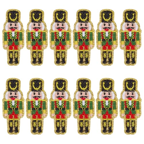 INFUNLY 12 x Nussknacker-Aufnäher zum Aufbügeln aus Chenille, für Weihnachten, Urlaub, bestickte Applikationen, grüner Nussknacker, Chenille-Applikation, Soldaten-Aufnäher, Verzierung für Kleidung INFUNLY 12 x Nussknacker-Aufnäher zum Aufbügeln aus Chenille, für Weihnachten, Urlaub, bestickte Applikationen, grüner Nussknacker, Chenille-Applikation, Soldaten-Aufnäher, Verzierung für Kleidung von INFUNLY