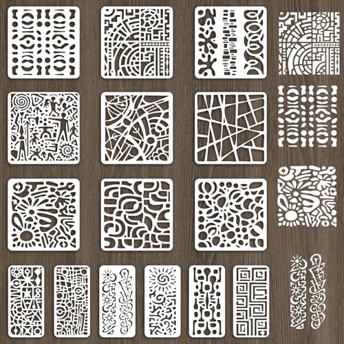 INFUNLY 15 x abstrakte Linien-Schablonen zum Malen, 15 x 15 cm, wiederverwendbare geometrische Schablonen, 7,8 x 3,9 cm, Jute-Kunst, gemischte Schablonen, Ziegel, Schichten, Zeichenschablonen für Holz von INFUNLY