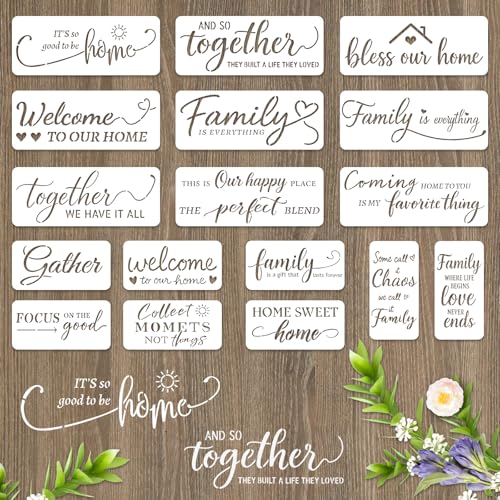 INFUNLY 17 Stück Familien-Slogans, Malschablonen für Wand, wiederverwendbare Wandschablonen, Familie, warme Worte, Wände, Vorlage zum Malen, kleine Kunsthandwerk Vorlagen für Kartenherstellung, Zement von INFUNLY