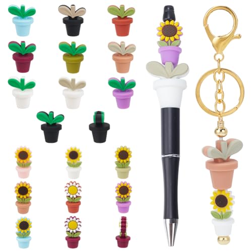 INFUNLY 18 Stück 3D Blumentopf Silikonperlen Lose Silikonperlen Blumentopf Silikonperlen Zum Basteln Grasblattformen Charms Für Die Herstellung von DIY Schmuck Armbändern Halsketten Schlüsselbändern von INFUNLY