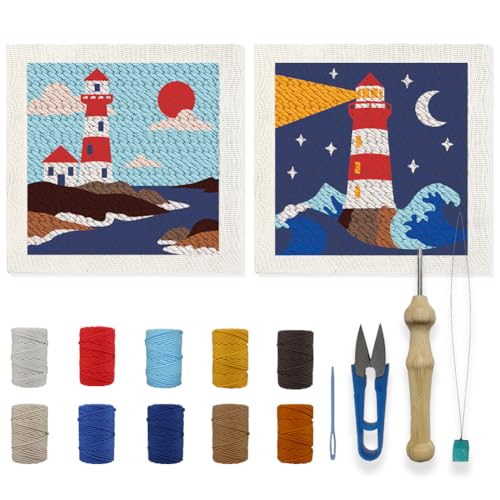 INFUNLY 2 Sets See Leuchtturm Stickset Mit Punch Needle Für Anfänger Leuchtfeuer DIY Punch Needle Starter Set Leuchtturm Handarbeits Haken Set Mit Gedruckter Musteranleitung als Festivalgeschenk INFUNLY 2 Sets See Leuchtturm Stickset Mit Punch Needle Für Anfänger Leuchtfeuer DIY Punch Needle Starter Set Leuchtturm Handarbeits Haken Set Mit Gedruckter Musteranleitung als Festivalgeschenk von INFUNLY