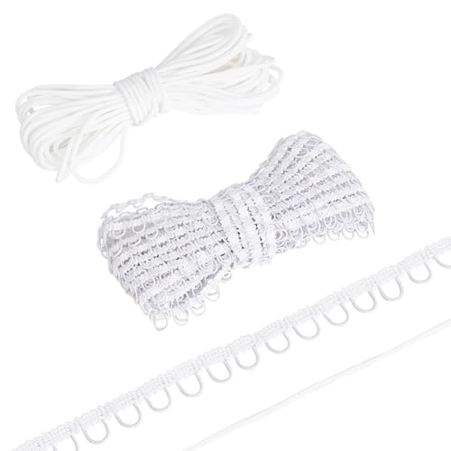 INFUNLY 2 Stil 10 Yards Weißer Kleiner Zopfbesatz Mit Elastischer Knopfschlaufe 1/8" breite Geflochtene Gummibänder Elastische Kordel Stretchband Zum Selbernähen Brauthochzeitskleid Kostümdekor von INFUNLY