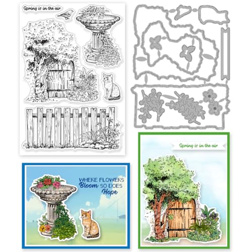 INFUNLY 2 Stück Frühlingsblumen-Stempel Und Stanzformen Für Kartenherstellung Gartenzaun Brunnen Transparenter Stempel Schmetterlingsblätter Stanzformen Katzen-Stempel- Und Stanzformen-Set Für Scrapb INFUNLY 2 Stück Frühlingsblumen-Stempel Und Stanzformen Für Kartenherstellung Gartenzaun Brunnen Transparenter Stempel Schmetterlingsblätter Stanzformen Katzen-Stempel- Und Stanzformen-Set Für Scrapb von INFUNLY