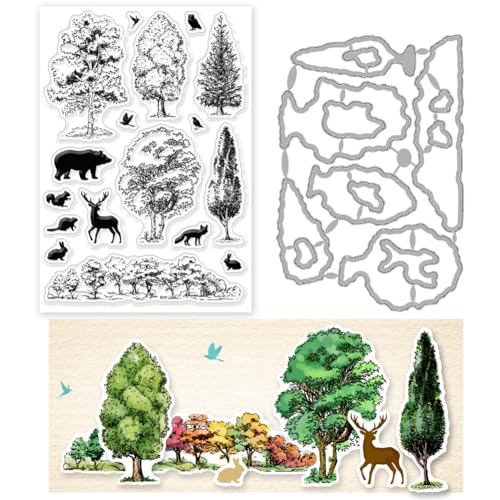 INFUNLY 2-Teiliges Set Mit Tierbaum-Stanzformen Und Transparenten Silikon-Stempeln Bär Kaninchen Vogel Transparente Stempel Wald Elch Gummi Transparente Stempel Und Stanzformen Für Kartenherstellung INFUNLY 2-Teiliges Set Mit Tierbaum-Stanzformen Und Transparenten Silikon-Stempeln Bär Kaninchen Vogel Transparente Stempel Wald Elch Gummi Transparente Stempel Und Stanzformen Für Kartenherstellung von INFUNLY
