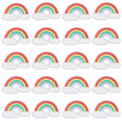 INFUNLY 20 Stück 12x9 cm/4.7x3.5 Zoll Pailletten-Regenbogen-Aufbügler, Pailletten-Regenbogen, Aufnäher, Regenbogen-Pailletten-Stoffapplikation, Bügel- Und Nähzubehör Für Kleidung, Jeans, Jacken, Tasch von INFUNLY