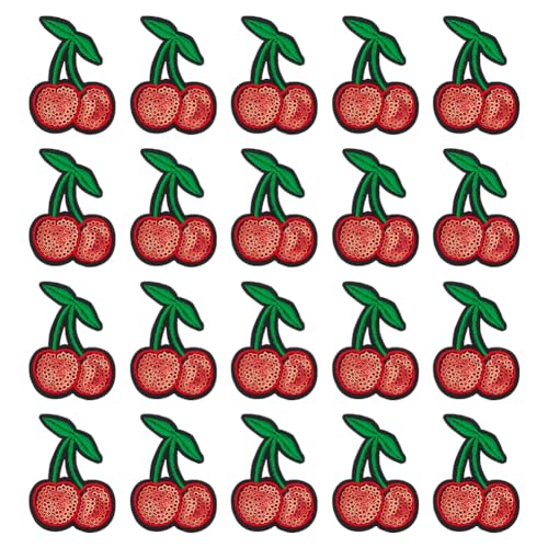 INFUNLY 20 Stück Kirsch-Pailletten-Aufnäher Zum Aufbügeln, Bunte Rote Pailletten-Applikationen, Glitzernde Bestickte Flicken, Pailletten-Stoffflicken Für Kleidung, Jeans, Jacken, Handtaschen, Schuhe, von INFUNLY