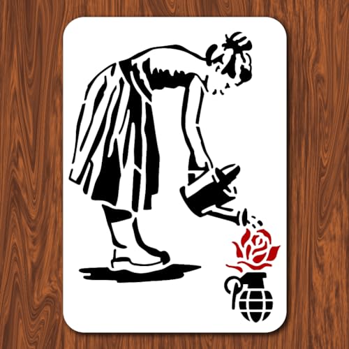 INFUNLY 29.7x21 cm/11.6 x 8.2 Zoll Banksy-Malschablone „Die Frau Gießt Die Blumen“, Wiederverwendbare Banksy-Straßen-Draffiti-Schablone, Banksy-Stil-Muster-Kunstschablone Zum Malen Auf Wandfliesen, Le INFUNLY 29.7x21 cm/11.6 x 8.2 Zoll Banksy-Malschablone „Die Frau Gießt Die Blumen“, Wiederverwendbare Banksy-Straßen-Draffiti-Schablone, Banksy-Stil-Muster-Kunstschablone Zum Malen Auf Wandfliesen, Le von INFUNLY