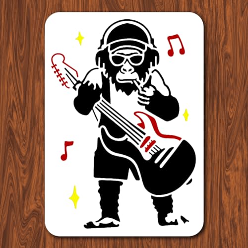 INFUNLY 29.7x21 cm/11.6 x 8.2 Zoll Banksy-Malschablone Mit Gitarre Spielendem Affen, Wiederverwendbare Banksy-Straßen-Draffiti-Schablone, Banksy-Stil-Muster-Kunstschablone Zum Malen Auf Wandfliesen, L INFUNLY 29.7x21 cm/11.6 x 8.2 Zoll Banksy-Malschablone Mit Gitarre Spielendem Affen, Wiederverwendbare Banksy-Straßen-Draffiti-Schablone, Banksy-Stil-Muster-Kunstschablone Zum Malen Auf Wandfliesen, L von INFUNLY