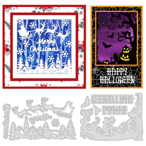 INFUNLY 2er-Set Weihnachts-Stanzformen für Kartenherstellung, Halloween, Fledermaus, Kürbis, Metall-Stanzformen, Weihnachtsmann, Hirsch, Text, Prägeschablone für DIY, Scrapbooking, Basteln, Album INFUNLY 2er-Set Weihnachts-Stanzformen für Kartenherstellung, Halloween, Fledermaus, Kürbis, Metall-Stanzformen, Weihnachtsmann, Hirsch, Text, Prägeschablone für DIY, Scrapbooking, Basteln, Album von INFUNLY