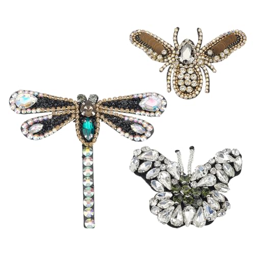 INFUNLY 3 Stück Bienen-Perlen-Aufnäher Schmetterlings-Strass-Aufnäher Zum Aufnähen Bestickte Aufnäher Libellen-Applikationen Verzierungen Für Kleidung Taschen Jacken Hosen Schuhe DIY Dekor von INFUNLY