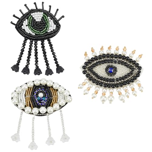 INFUNLY 3 Stück Böser Blick Strass Perlenaufnäher Quaste Böser Blick Kristall Applikation Zum Aufnähen Böser Blick Stickerei Aufnäher Böser Blick Perlen Applikation Für Kleidung Taschen Jacken Hosen S von INFUNLY