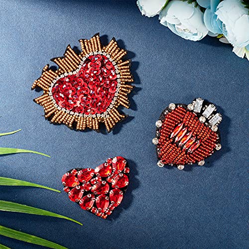 INFUNLY 3 Stück Herz Strass Aufnäher Perlen Nähzubehör Patch Handgefertigte Glitzer Herz Aufnäher Applique für Kleid Jacken Handtasche Schuhe DIY Dekoration Patches von INFUNLY