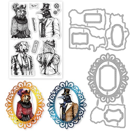 INFUNLY 3 Stück Tier-Stempel- Und Stanzformen-Sets Fuchs Katze Dame Silikon-Stempel Etikettenrahmen Gestanzt Hund Krähe Gentleman Transparente Stempel Etiketten Stanzformen Für Kartenherstellung Scra INFUNLY 3 Stück Tier-Stempel- Und Stanzformen-Sets Fuchs Katze Dame Silikon-Stempel Etikettenrahmen Gestanzt Hund Krähe Gentleman Transparente Stempel Etiketten Stanzformen Für Kartenherstellung Scra von INFUNLY