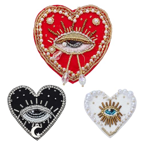 INFUNLY 3 x Evil Eyes Heart Bead Patch Vintage Strass Patch zum Aufnähen auf Böse Augen bestickt Patch schwarz/weiß/rot funkelnde rote Liebesapplikation für Kleidung Jeans Jacken Handtasche Schuhe INFUNLY 3 x Evil Eyes Heart Bead Patch Vintage Strass Patch zum Aufnähen auf Böse Augen bestickt Patch schwarz/weiß/rot funkelnde rote Liebesapplikation für Kleidung Jeans Jacken Handtasche Schuhe von INFUNLY