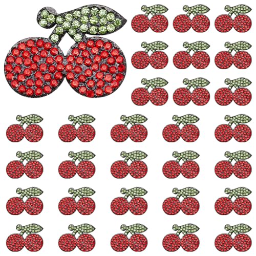 INFUNLY 30 Stück Kirsch-Strass-Aufnäher Zum Aufnähen, Rote Kristall-Pailletten-Applikationen, Bestickte Flicken, Pailletten-Stoffflicken Für Kleidung, Jeans, Jacken, Handtaschen, Schuhe, DIY-Flicken, von INFUNLY