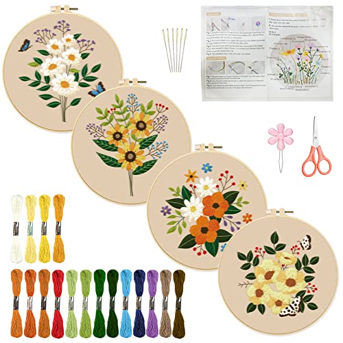 INFUNLY 4 Set Blumen-Stickerei-Starter-Set Für Erwachsene Schmetterlings-Blumen-Kreuzstich-Sets Für Anfänger Gestempeltes Stickset Mit Anleitung 2 Stickrahmen Nadeln Fäden Für DIY-Handwerk INFUNLY 4 Set Blumen-Stickerei-Starter-Set Für Erwachsene Schmetterlings-Blumen-Kreuzstich-Sets Für Anfänger Gestempeltes Stickset Mit Anleitung 2 Stickrahmen Nadeln Fäden Für DIY-Handwerk von INFUNLY