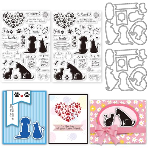 INFUNLY 4 Stück/Set Katzen Hunde Stempel und Stanzschablone Haustierkralle transparente Stempel und Stanzformen aus Metall für Kartenherstellung, "I Love Cats/Dogs", Prägestempel und Stanzschablone INFUNLY 4 Stück/Set Katzen Hunde Stempel und Stanzschablone Haustierkralle transparente Stempel und Stanzformen aus Metall für Kartenherstellung, "I Love Cats/Dogs", Prägestempel und Stanzschablone von INFUNLY
