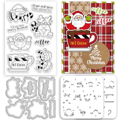 INFUNLY 4 Stück/Set Weihnachtsstempel und Stanzschablonen mit Weihnachtsmann-Malschablonen für Kartenherstellung, Kakao, Silikon, transparente Stempel und Metall-Stanzschablonen, Winter-Schneemann für INFUNLY 4 Stück/Set Weihnachtsstempel und Stanzschablonen mit Weihnachtsmann-Malschablonen für Kartenherstellung, Kakao, Silikon, transparente Stempel und Metall-Stanzschablonen, Winter-Schneemann für von INFUNLY