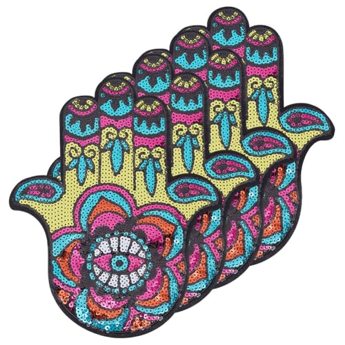 INFUNLY 4 Stück Augen Hand Pailletten Patches zum Aufbügeln 10,6 x 8,3 Hamsa Evil Eye Patch Große Augen Patch für Kleidung Stickerei Dekorative Applikation für DIY Kleidung Jeans Taschen Jacke von INFUNLY