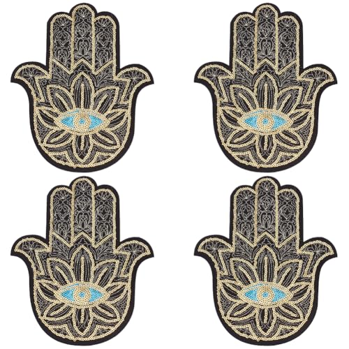 INFUNLY 4 Stück Goldene Hamsa Pailletten Mit Blauem Auge Aufnäher Zum Aufbügeln Für Kleidung Buddhas Hand Pailletten Stoff Aufnäher Zum Aufnähen DIY Palmaugen Bügelflicken Bestickte Applikation Für Kl INFUNLY 4 Stück Goldene Hamsa Pailletten Mit Blauem Auge Aufnäher Zum Aufbügeln Für Kleidung Buddhas Hand Pailletten Stoff Aufnäher Zum Aufnähen DIY Palmaugen Bügelflicken Bestickte Applikation Für Kl von INFUNLY