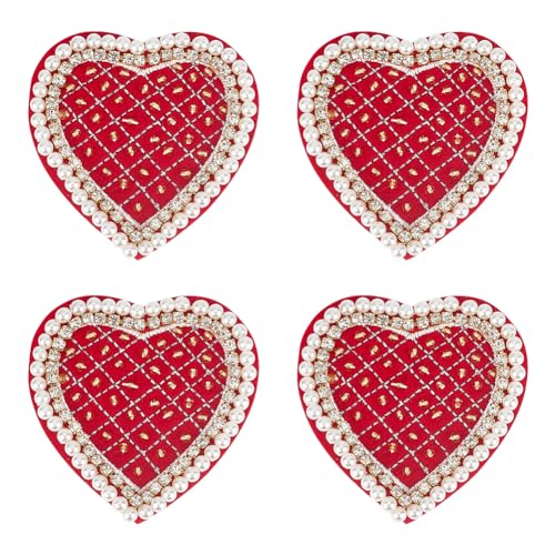 INFUNLY 4 Stück Herz-Perlen-Patches Herz-Strass-Applikationen Pailletten Aufnäher Rotes Herz Kristall-Patches Für Kleidung Jeans Jacken Handtaschen Schuhe DIY-Dekoration DIY-Nähen Bekleidungszubehör von INFUNLY