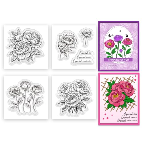 INFUNLY 4 Stück Pfingstrose Blumenstempel Silikon Klarstempel Für Liebende Freunde 2.16×2.16 Zoll Florale Klarstempel Mini Blumen Transparente Stempel Für Kartenherstellung Dekoration Und DIY Scrapboo INFUNLY 4 Stück Pfingstrose Blumenstempel Silikon Klarstempel Für Liebende Freunde 2.16×2.16 Zoll Florale Klarstempel Mini Blumen Transparente Stempel Für Kartenherstellung Dekoration Und DIY Scrapboo von INFUNLY