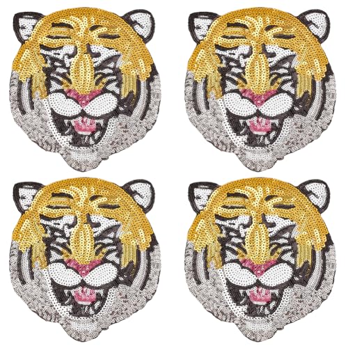 INFUNLY 4 Stück Tiger-Pailletten-Aufnäher Zum Aufbügeln, Tierkopf-Pailletten-Applikationen, 2 Stile, Bestickte Aufnäher, Stoffflicken Für Kleidung, Jeans, Jacken, Handtaschen, Schuhe, DIY-Flicken, Dek INFUNLY 4 Stück Tiger-Pailletten-Aufnäher Zum Aufbügeln, Tierkopf-Pailletten-Applikationen, 2 Stile, Bestickte Aufnäher, Stoffflicken Für Kleidung, Jeans, Jacken, Handtaschen, Schuhe, DIY-Flicken, Dek von INFUNLY