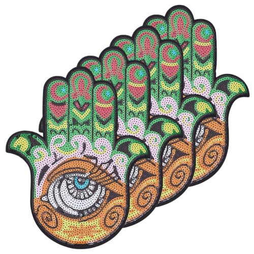 INFUNLY 4 x Aufnäher mit Augen-Hand, Pailletten, zum Aufbügeln, 26 x 21 cm, Motiv: Hamsa, böser Blick, Boho, für Kleidung, groß, bestickt, dekorative Applikation für Jeans, Taschen, Jacken, Rucksäcke INFUNLY 4 x Aufnäher mit Augen-Hand, Pailletten, zum Aufbügeln, 26 x 21 cm, Motiv: Hamsa, böser Blick, Boho, für Kleidung, groß, bestickt, dekorative Applikation für Jeans, Taschen, Jacken, Rucksäcke von INFUNLY