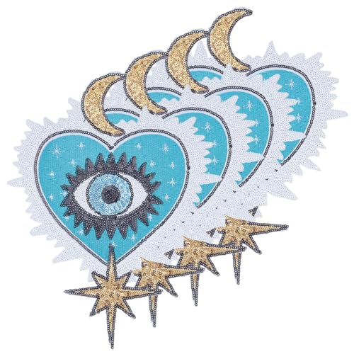 INFUNLY 4 x Herz-Pailletten zum Aufbügeln, 21,6 x 28,9 cm, glitzernd, bestickt, für Kleidung, Jeans, Taschen, Jacken, Rucksack, Hut von INFUNLY