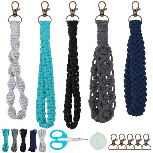 INFUNLY 5 Set DIY Makramee Armband Schlüsselanhänger Set Boho Armband Schlüsselband Set Für Anfänger Makramee Bunte Armband Schlüsselring Set Mit Anleitung Handgefertigtes Knotenset Aus Baumwollkordel INFUNLY 5 Set DIY Makramee Armband Schlüsselanhänger Set Boho Armband Schlüsselband Set Für Anfänger Makramee Bunte Armband Schlüsselring Set Mit Anleitung Handgefertigtes Knotenset Aus Baumwollkordel von INFUNLY