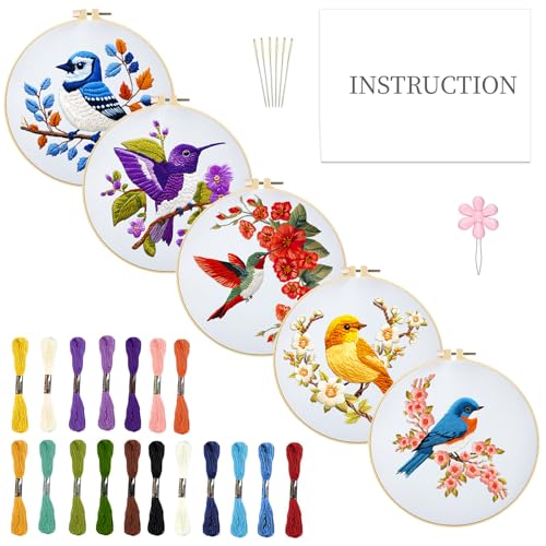 INFUNLY 5 Set Vogel Und Blumen Sticksets für Anfänger DIY Kreuzstich Startersets Mit Anleitung Farbenfrohe Handgefertigte Nadelspitze Sets Mit Sticktuch Farbigen Fäden Rahmen Werkzeugen INFUNLY 5 Set Vogel Und Blumen Sticksets für Anfänger DIY Kreuzstich Startersets Mit Anleitung Farbenfrohe Handgefertigte Nadelspitze Sets Mit Sticktuch Farbigen Fäden Rahmen Werkzeugen von INFUNLY