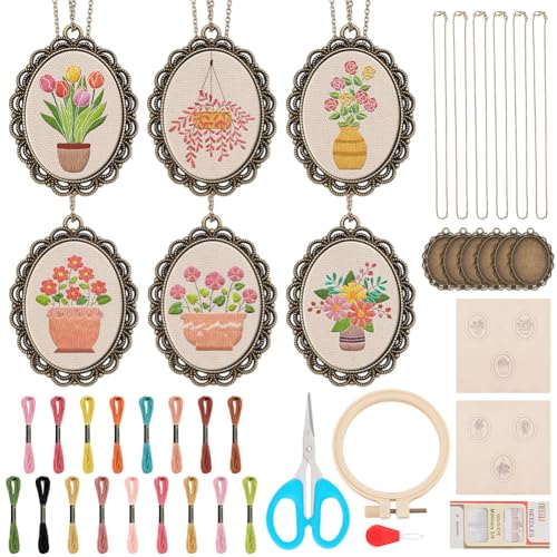 INFUNLY 6 Set Stickset Für Blumenketten Zum Selbermachen Für Erwachsene Und Anfänger Stickset Für Anhänger Blumenmotiv Stickset Für Halsketten Blumenblätter Kreuzstich Sets Mit Anleitung als Geschenk von INFUNLY
