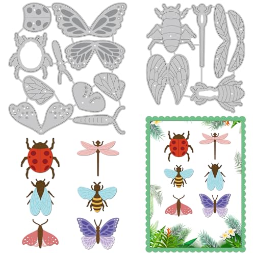 INFUNLY 6 Stück/Set Insekten-Stanzformen 3D Metall Schmetterlings-Stanzformen Libelle-Stanzformen für die Kartenherstellung Prägeschablonen-Vorlage für Heimwerker Bastelarbeiten Alben Papier von INFUNLY