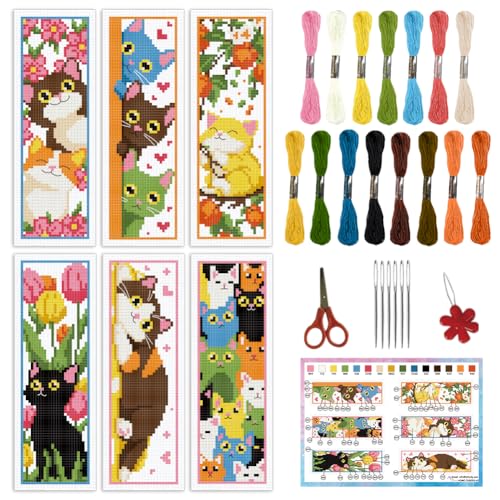 INFUNLY 6 Stück DIY Kreuzstich-Lesezeichen-Set Mit Katzenmotiv Für Anfänger süßes Kätzchen Stickerei Lesezeichen Sets Mit Gestempelter Anleitung Und Gedrucktem Tier Lesezeichen Set Für Katzenliebhaber INFUNLY 6 Stück DIY Kreuzstich-Lesezeichen-Set Mit Katzenmotiv Für Anfänger süßes Kätzchen Stickerei Lesezeichen Sets Mit Gestempelter Anleitung Und Gedrucktem Tier Lesezeichen Set Für Katzenliebhaber von INFUNLY