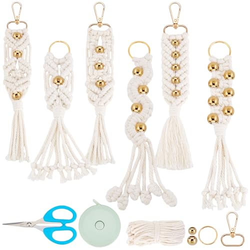 INFUNLY 6 Stück DIY Makramee Schlüsselanhänger Set Mit Goldenen Perlen Boho Schlüsselanhänger Bastelset Für Anfänger Mit Videoanleitung DIY Bastelprojekte Schlüsselanhänger Knotenset Für Autoschlüssel INFUNLY 6 Stück DIY Makramee Schlüsselanhänger Set Mit Goldenen Perlen Boho Schlüsselanhänger Bastelset Für Anfänger Mit Videoanleitung DIY Bastelprojekte Schlüsselanhänger Knotenset Für Autoschlüssel von INFUNLY