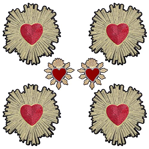INFUNLY 6 Stück Stickerei Applikation Patches groß Herz Blumen Pailletten Patches für Kleidung Nähen auf/Bügeln auf für DIY Jeans Jacke Damen Kleidung Tasche Mützen Kunst Handwerk von INFUNLY