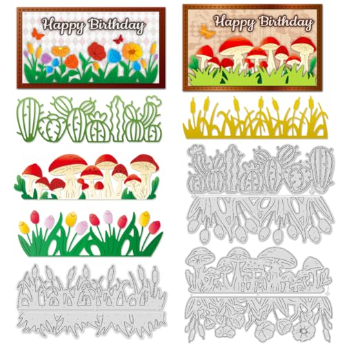 INFUNLY 6 Stück Tulpen-Bordür-Stanzformen für Kartenherstellung, Pilze, Schicht-Stanzformen, Kaktus, Metall, Stanzformen, Blumen, Pflanzen, Rahmen, Prägeschablone für DIY, Scrapbooking, Basteln von INFUNLY